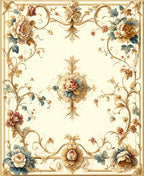 Ornate Floral Scrollwork Accent Rug