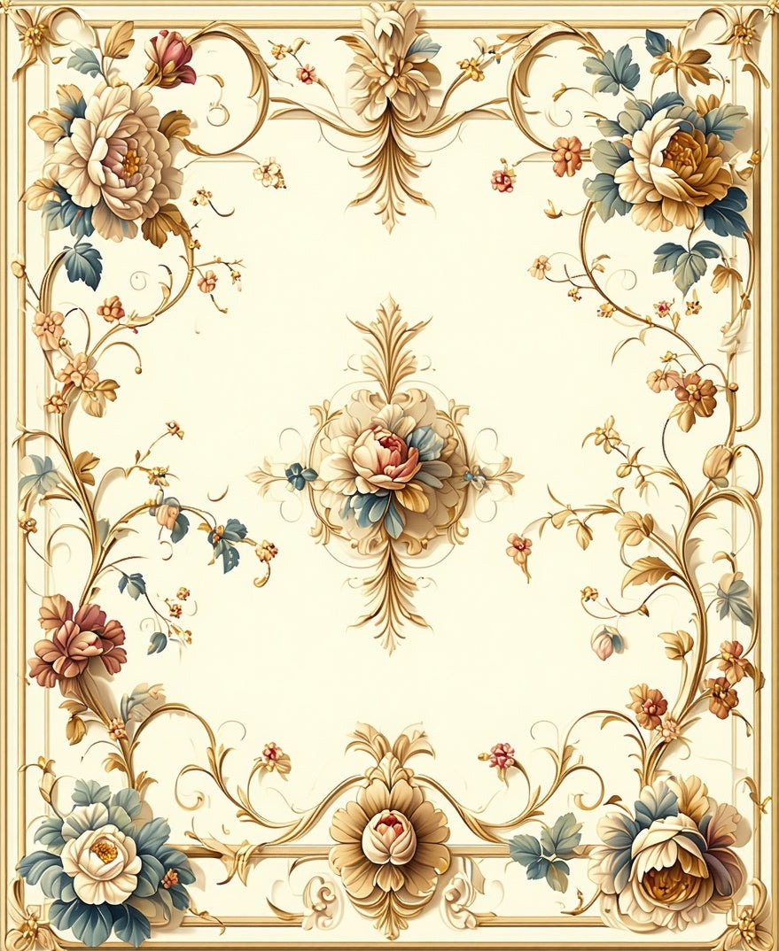 Ornate Floral Scrollwork Accent Rug