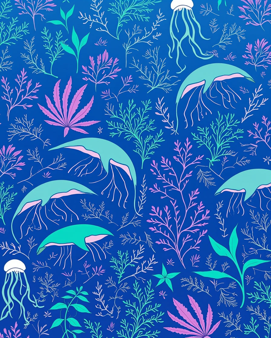 Oceanic Jellyfish Seaweed Pattern Rug