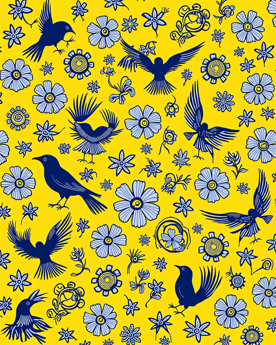 Blue Birds Light Blue Flowers Pattern Rug