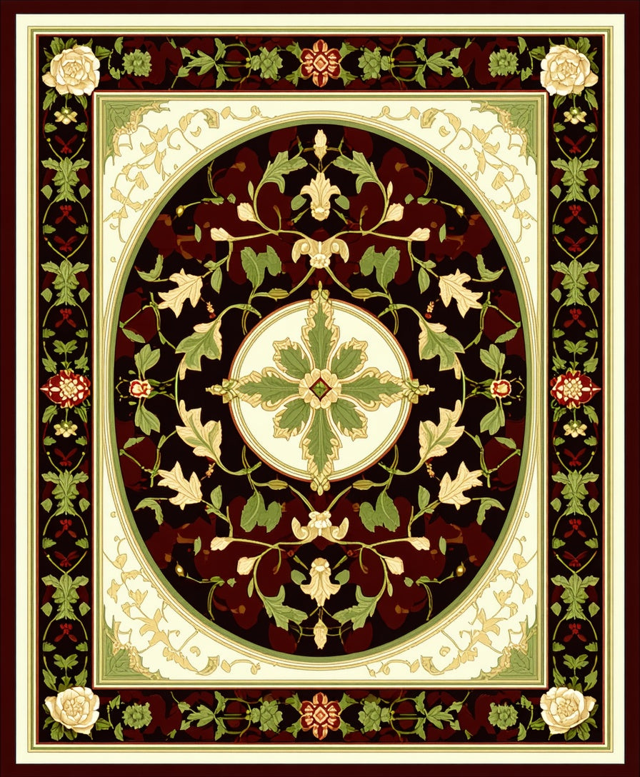 Ornate Floral Medallion Dark Jewel Tone Rug