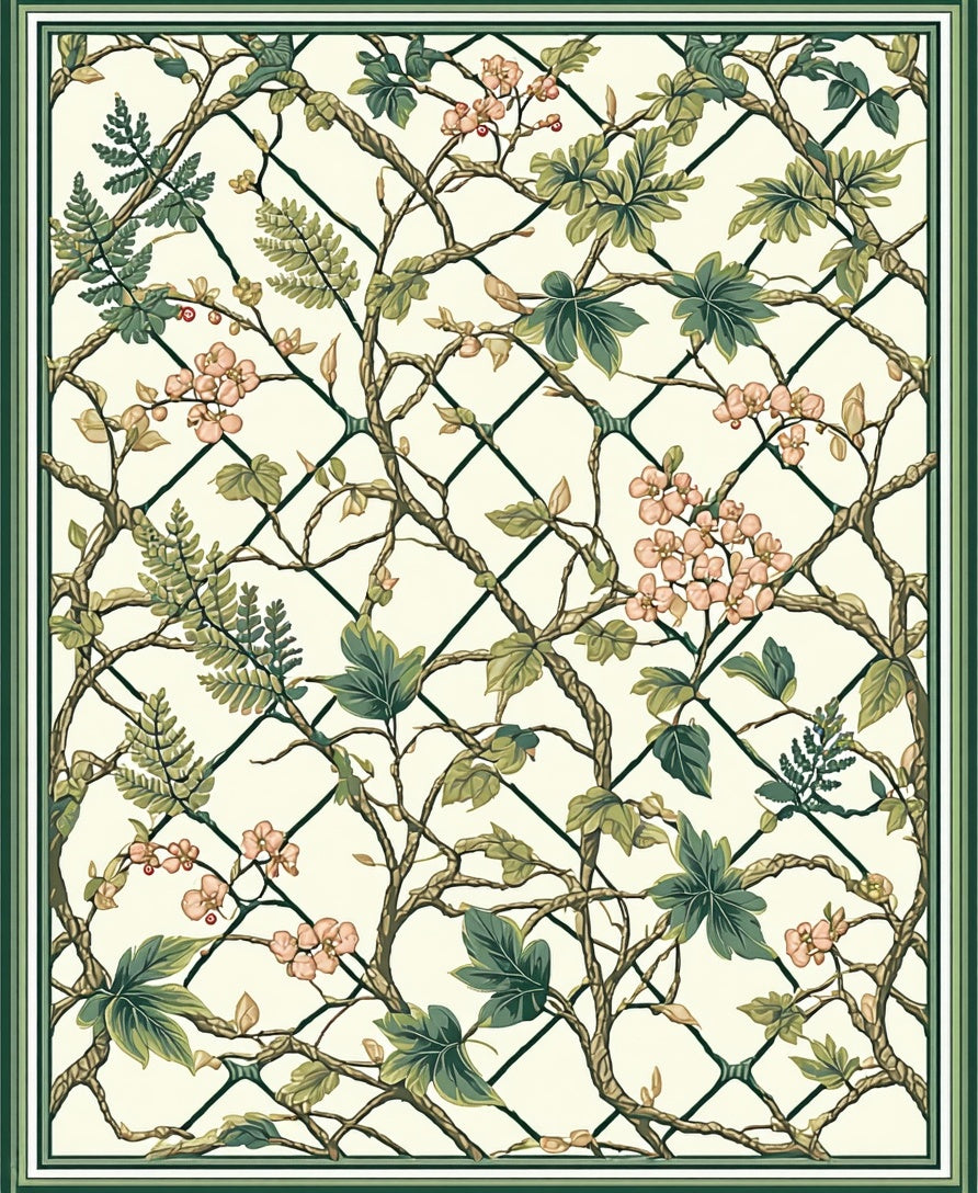 Vintage Garden Trellis Floral Rug