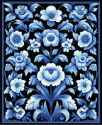Classic Blue Floral Vine Pattern Rug