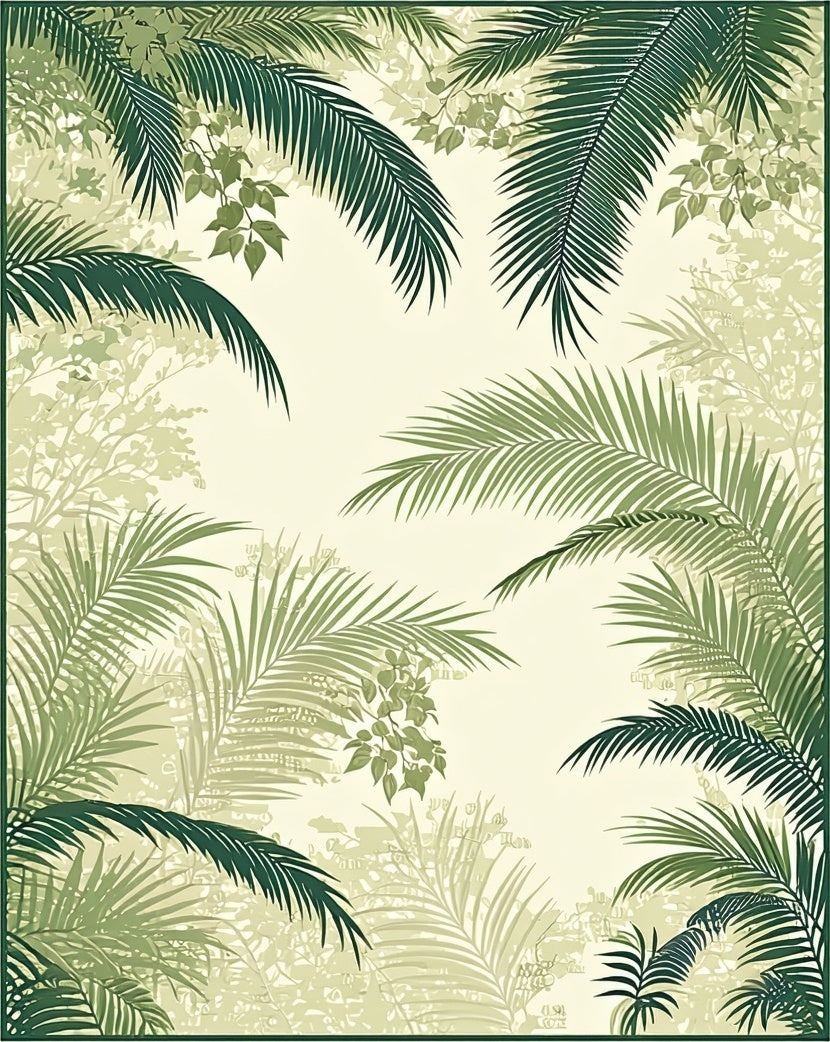 Tropical Leaf Patterned Verdant Scene Rug