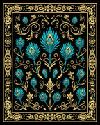 Exotic Teal Peacock Feather Pattern Rug