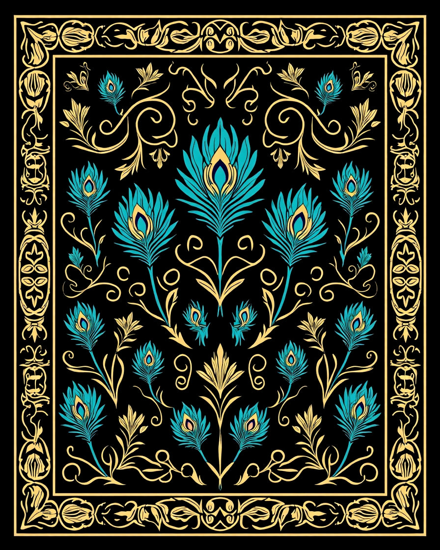 Exotic Teal Peacock Feather Pattern Rug