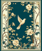 Elegant Avian Floral Art Nouveau Design Rug