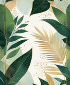 Tropical Green Gold Leaf Pattern Rug