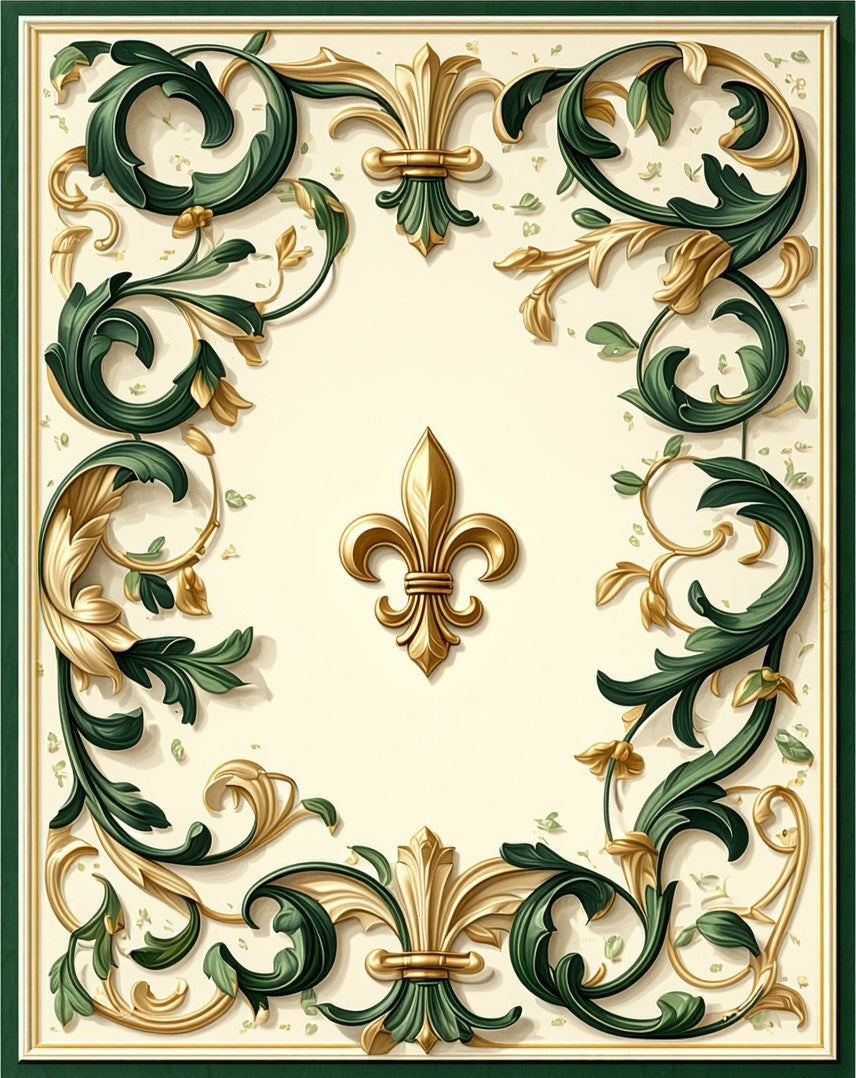 Regal Gold Green Fleur-de-lis Design Rug