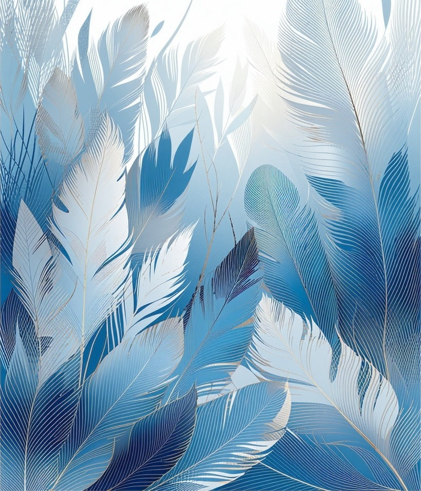 Abstract Blue Feather Pattern Design Rug