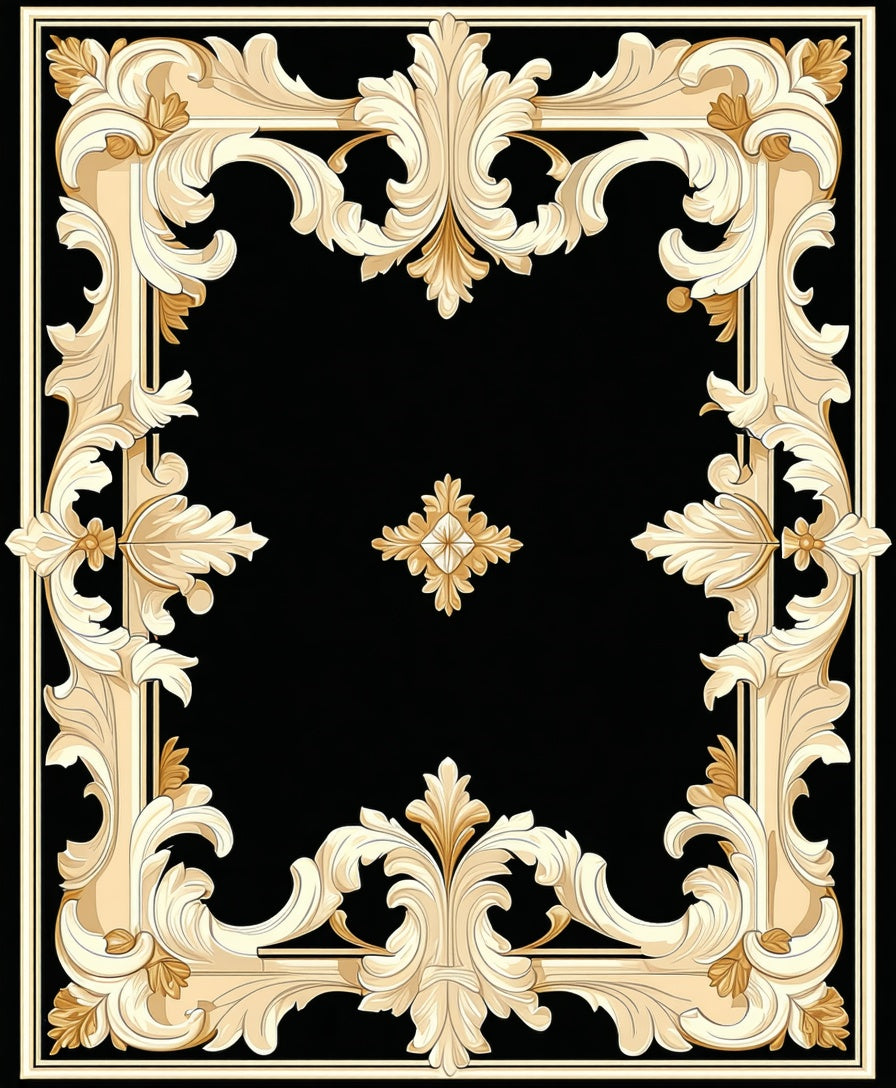 Ornate Gold Swirl Baroque Design Rug