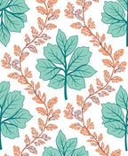 Teal And Orange Leafy Vines Rug