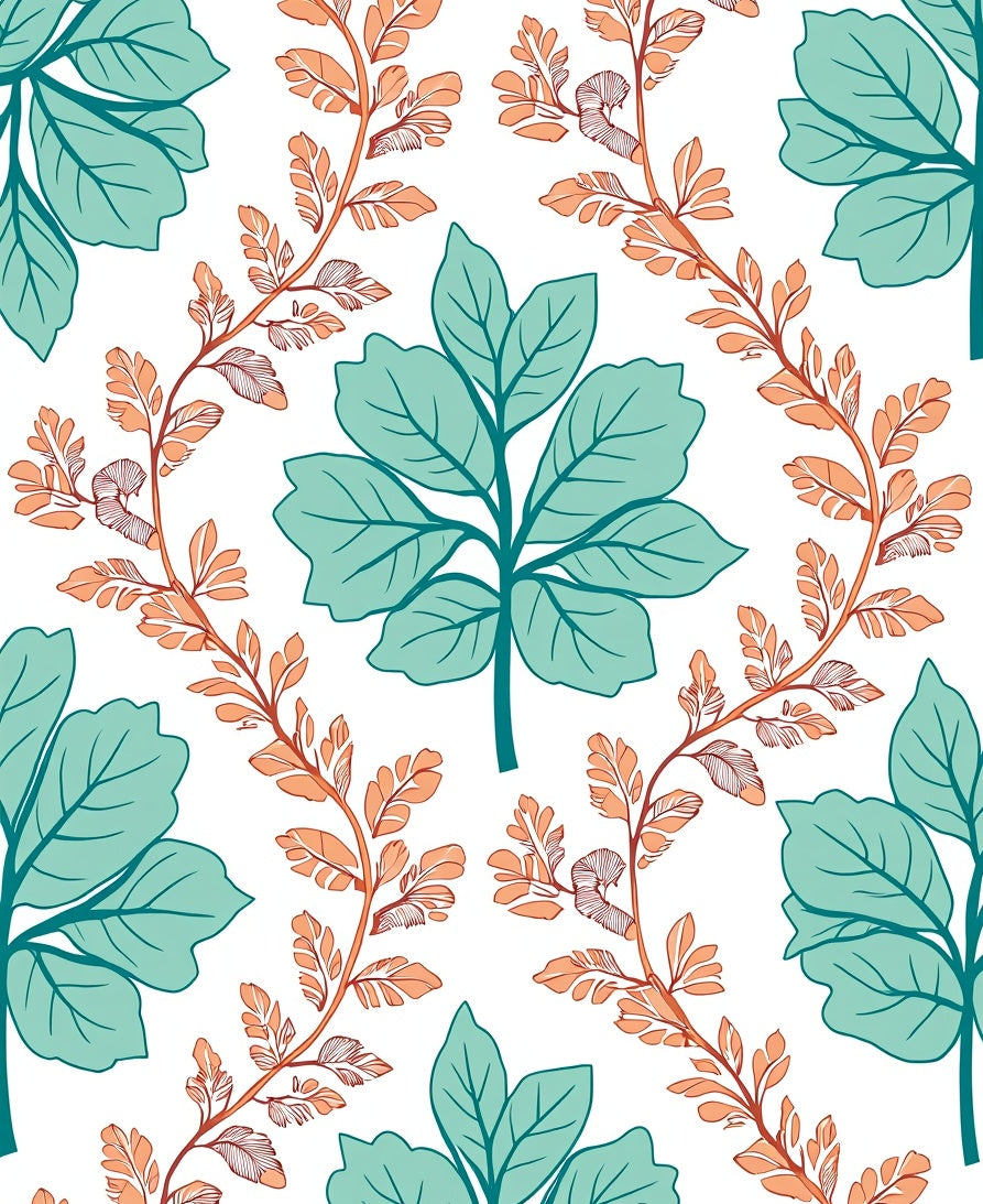 Teal And Orange Leafy Vines Rug
