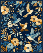 Birds Amidst Floral Blooming Garden Design Rug