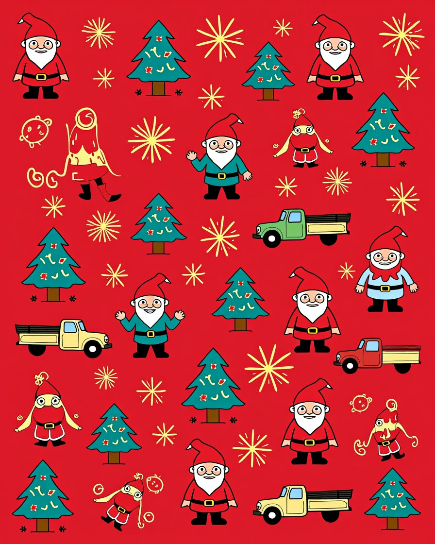 Jolly Red Gnome Christmas Tree Trucks Rug