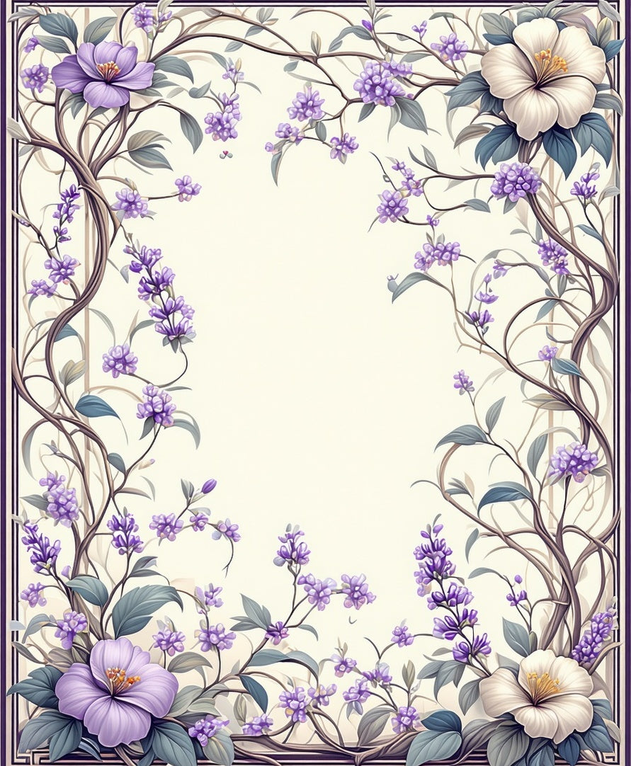Lavender Floral Vine Patterned Rug
