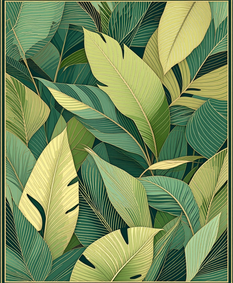 Abstract Green Leaf Pattern Design Rug