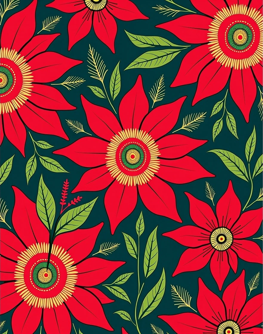Bold Red Floral Medallion Botanical Rug