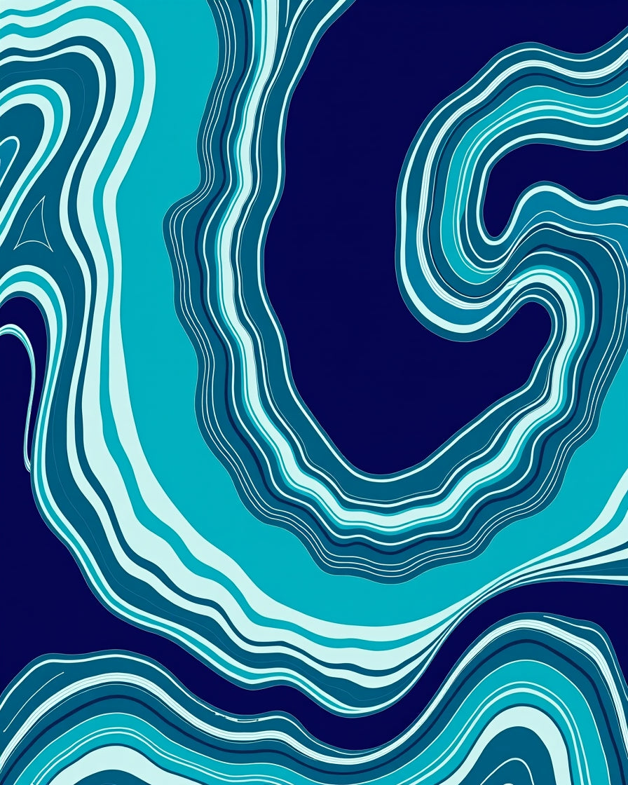 Deep Blue Aqua Swirling Layers Rug