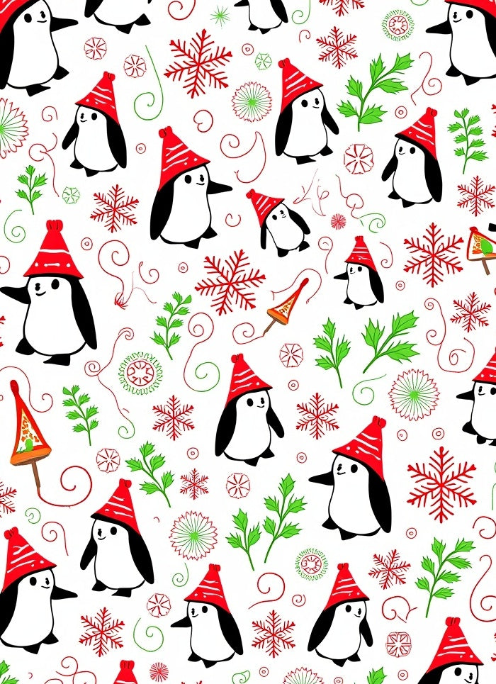 Playful Penguin Red Hat Snowflakes Garland Rug