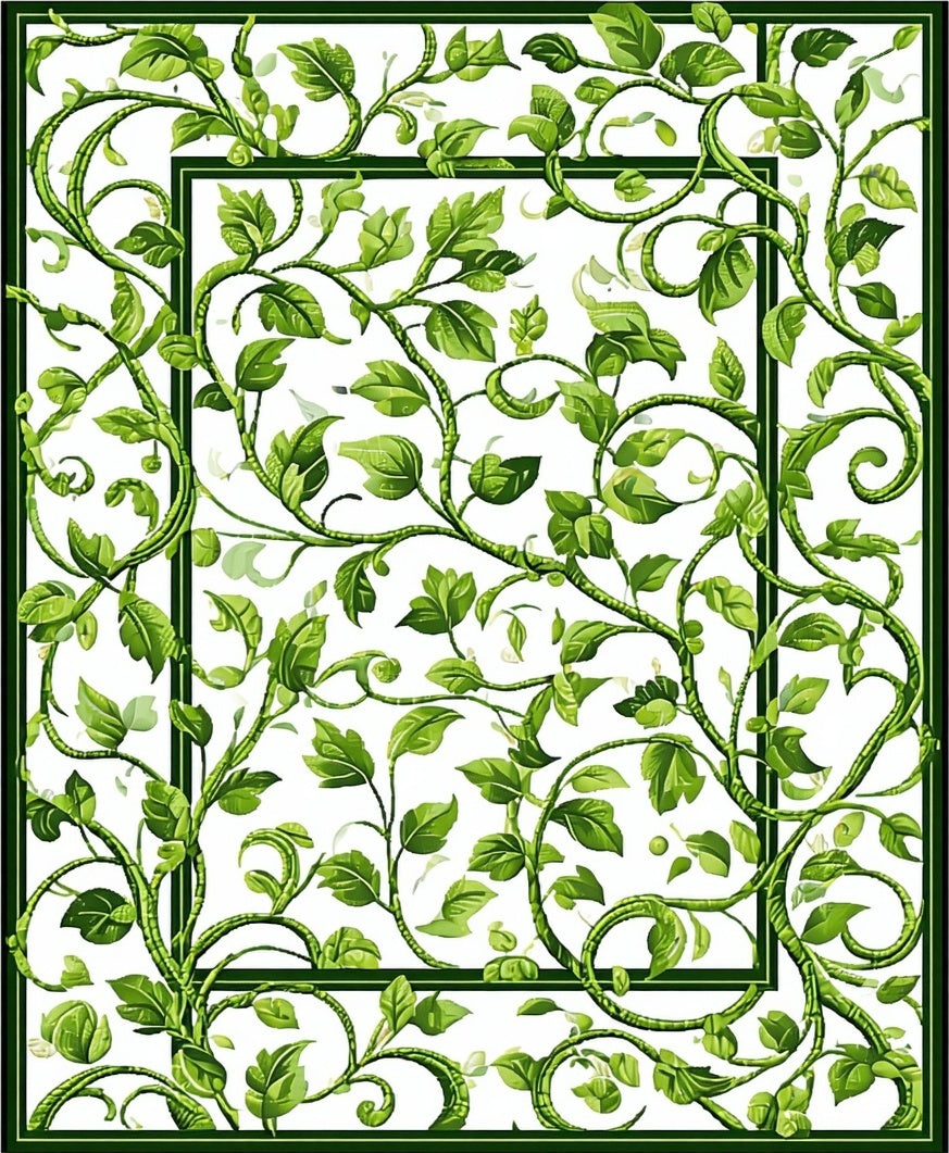Green Leaf Vine Scroll Pattern Rug