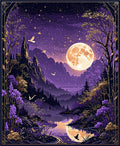 Enchanting Moonlit Mountain Landscape Rug