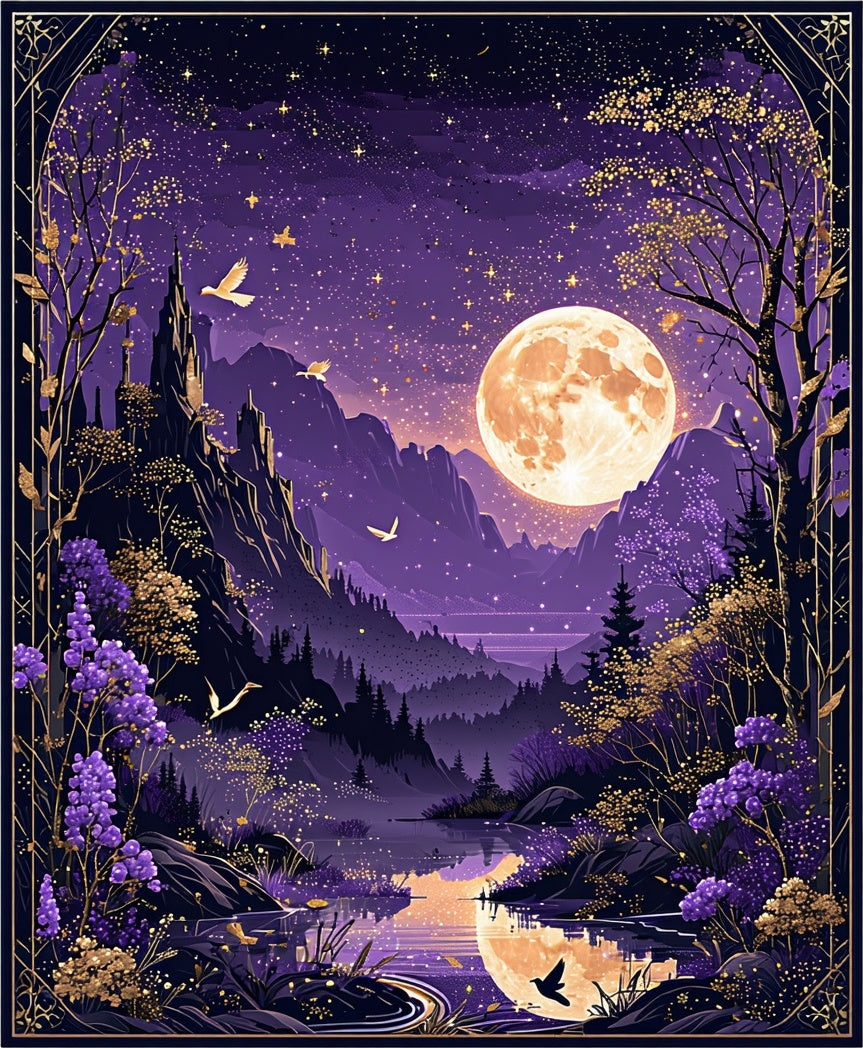 Enchanting Moonlit Mountain Landscape Rug