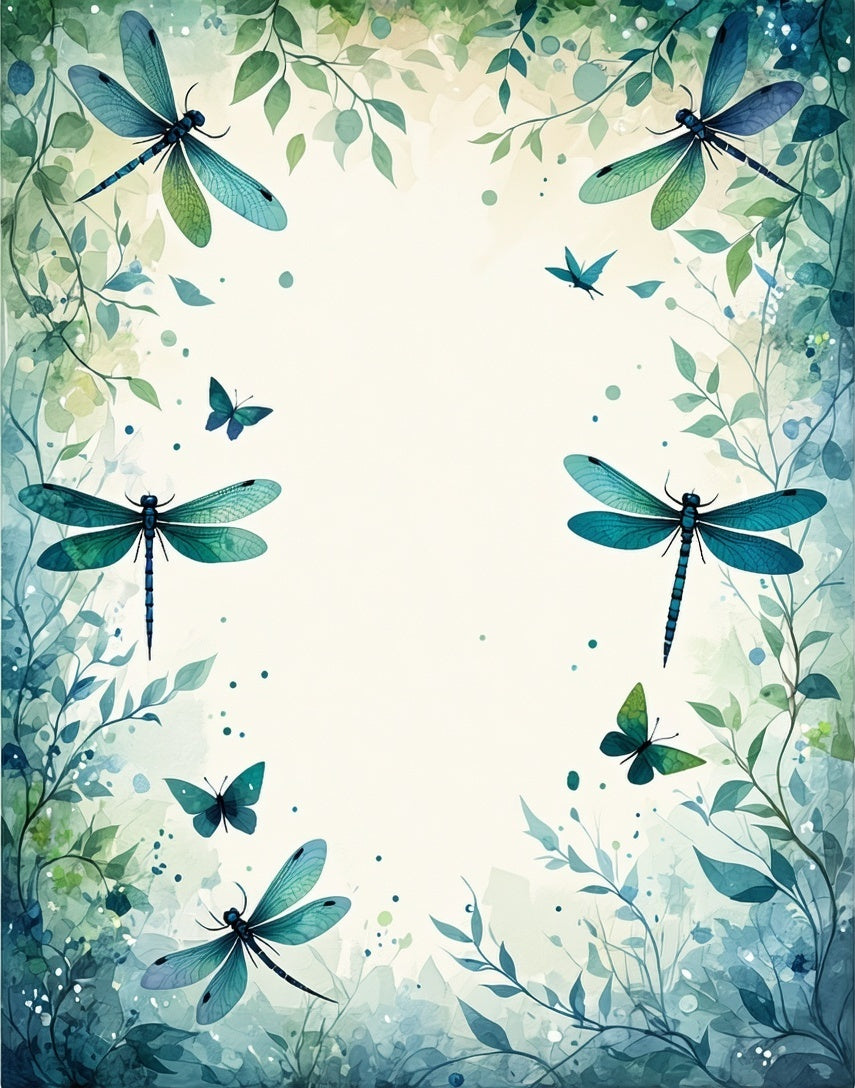 Dragonfly and Butterfly Botanical Watercolor Rug