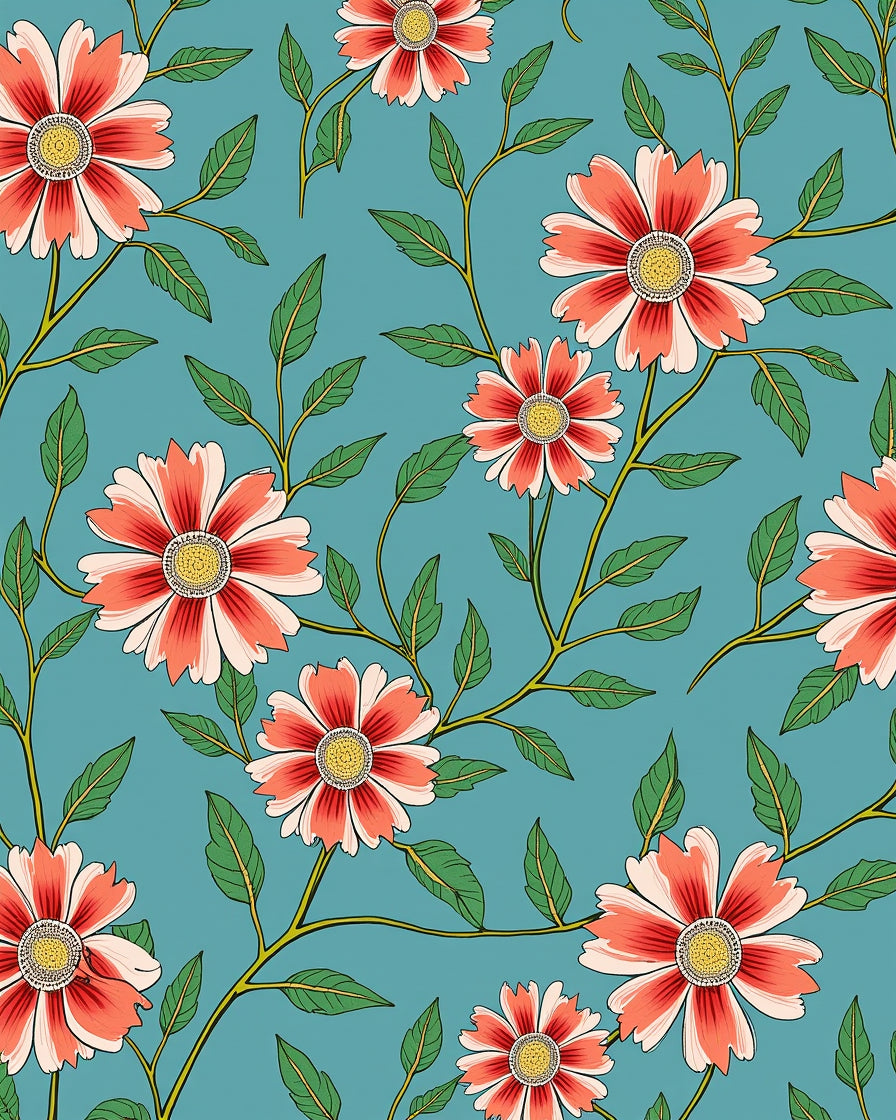 Coral Flower Vine Pattern Rug