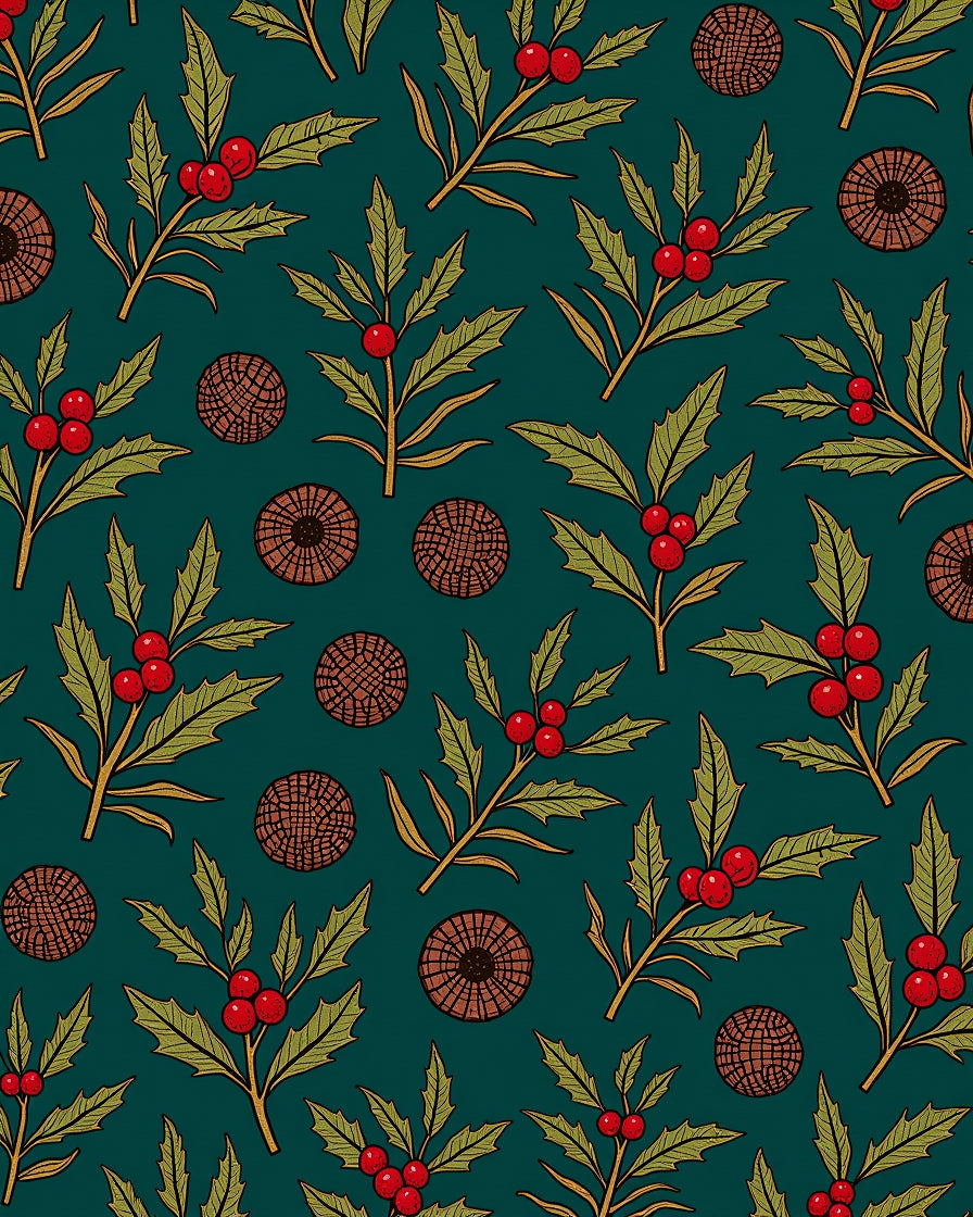 Deep Teal Berries And Frosted Leaves Rug