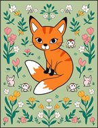 Playful Fox Floral Whimsical Design Rug