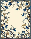 Elegant Blue Tan Floral Vines Rug