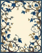 Elegant Blue Tan Floral Vines Rug
