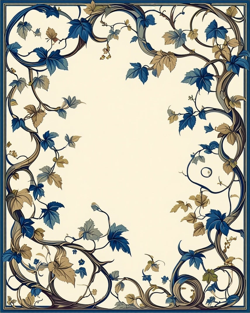 Elegant Blue Tan Floral Vines Rug