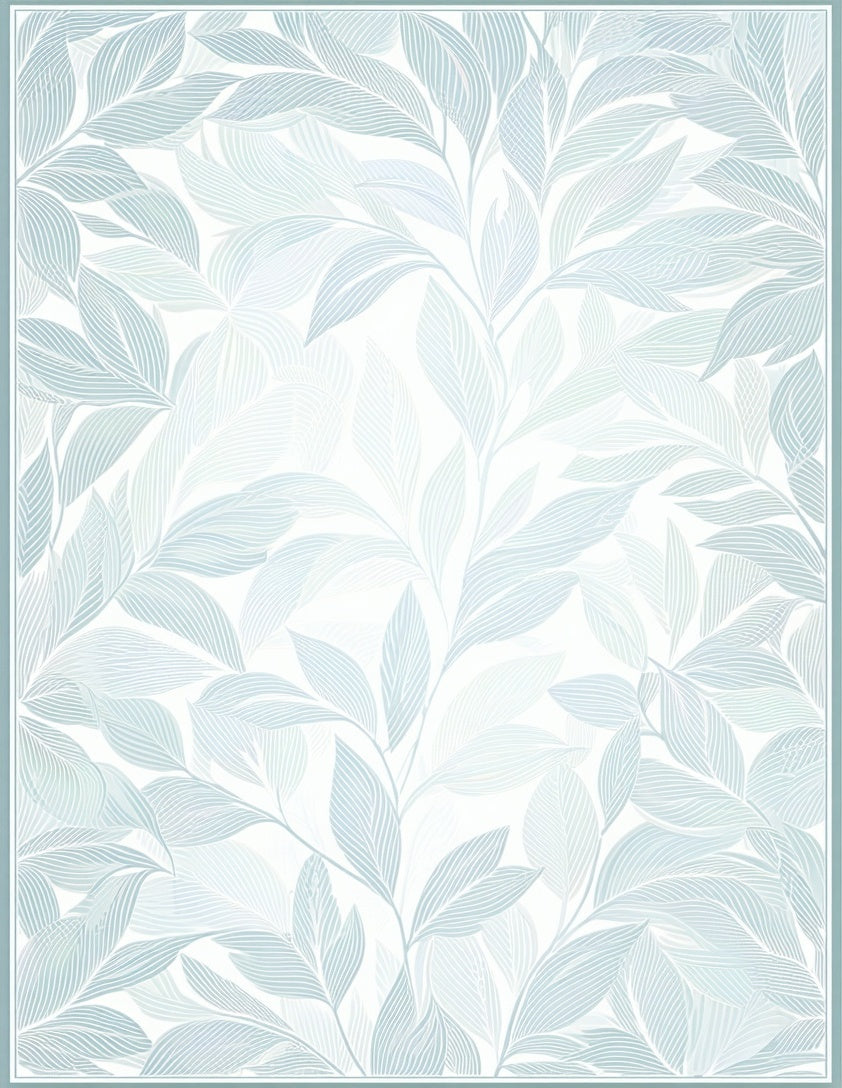 Light Blue Leaf Patterned Design Rug
