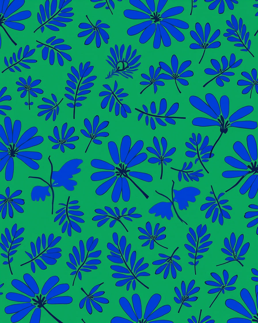 Blue Floral Botanical Pattern Rug