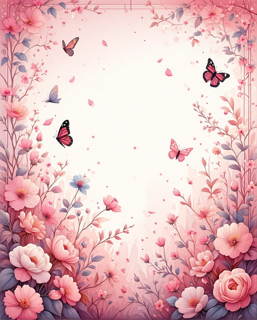 Pink Floral Butterfly Garden Romance Rug