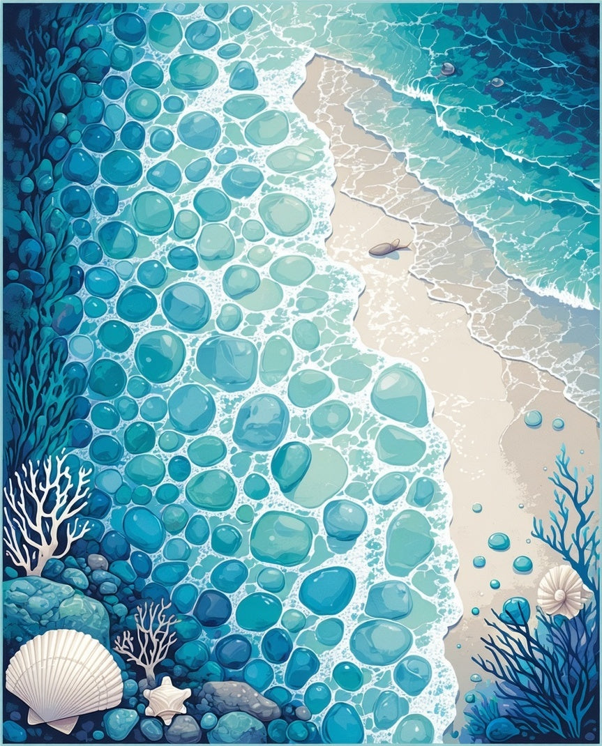 Ocean Pebble Waves Coastal Pattern Rug