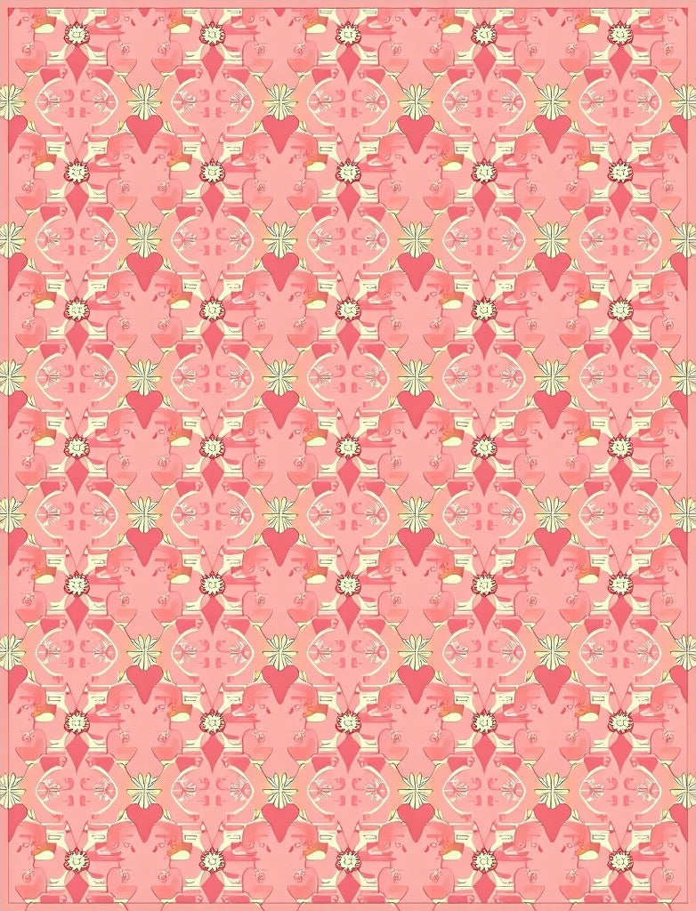 Pink Heart Floral Geometric Pattern Rug