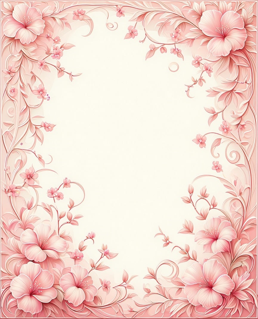 Soft Pink Floral Scroll Design Rug