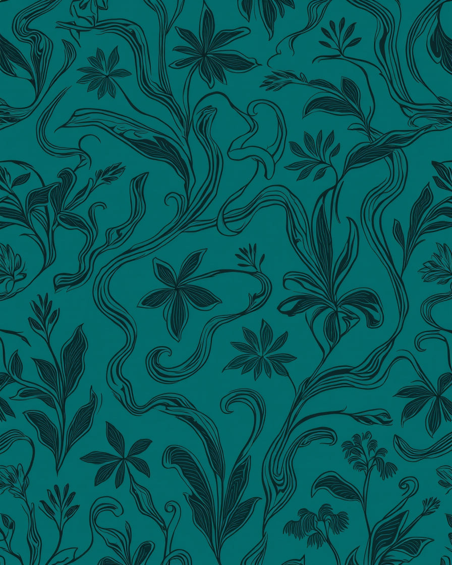 Emerald Green Abstract Floral Vine Art Rug