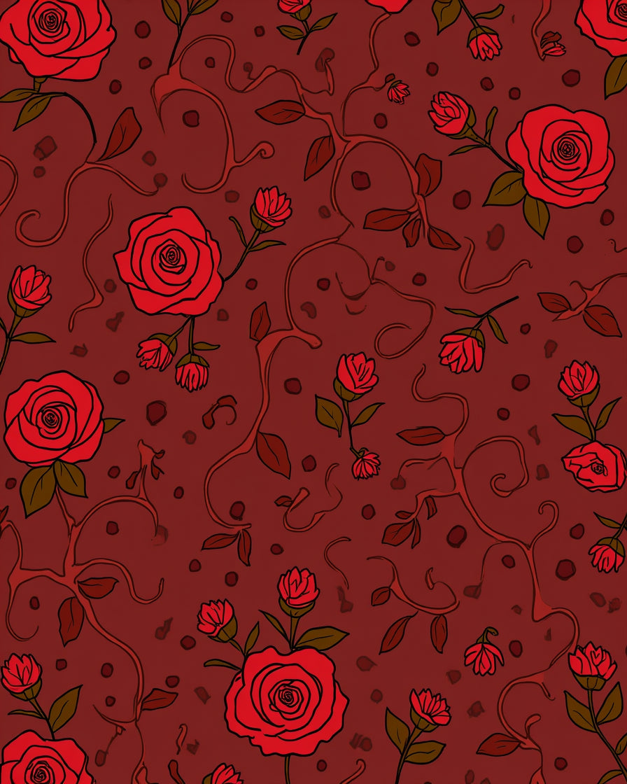 Vibrant Rose Vine Pattern Rug