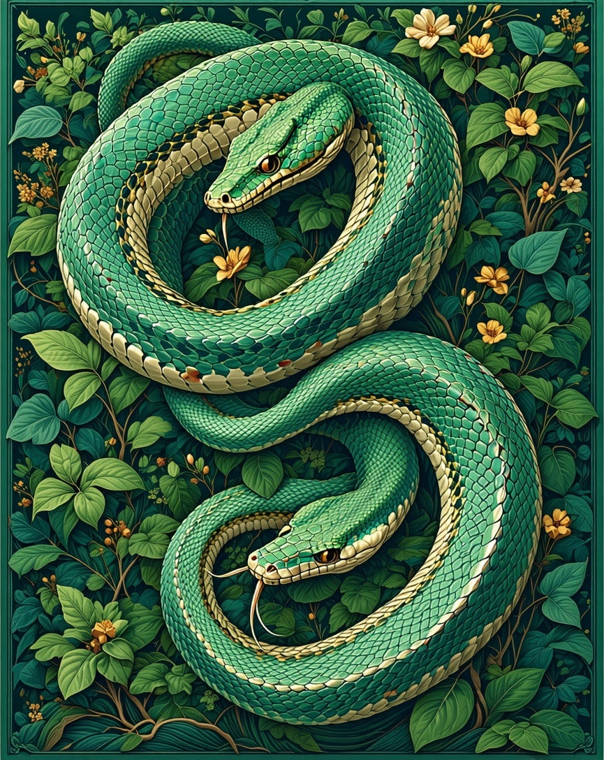 Emerald Snakes Amidst Verdant Foliage Rug