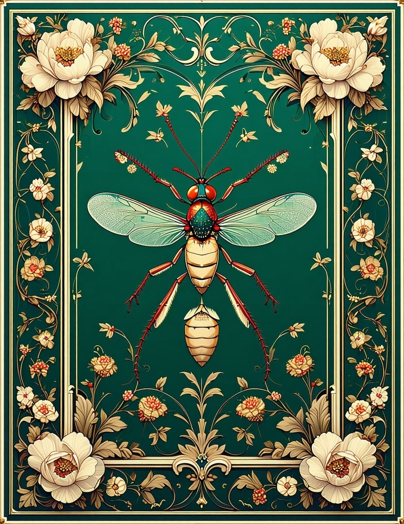 Ornate Insect Floral Garden Rug