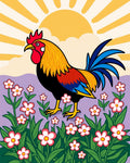 Rooster Flower Patterned Meadow Rug