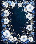 Elegant White Blue Floral Branch Pattern Rug