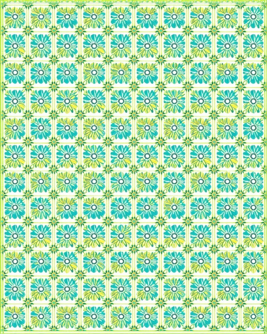 Aqua Yellow Floral Garden Pattern Rug