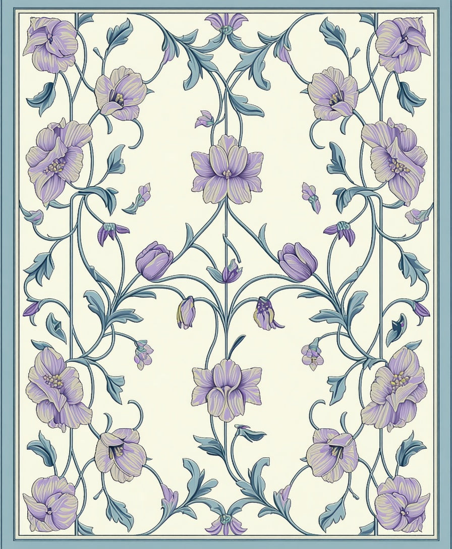 Ornate Floral Vine Patterned Rug