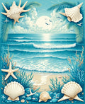 Ocean Wave Shell Starfish Scene Rug