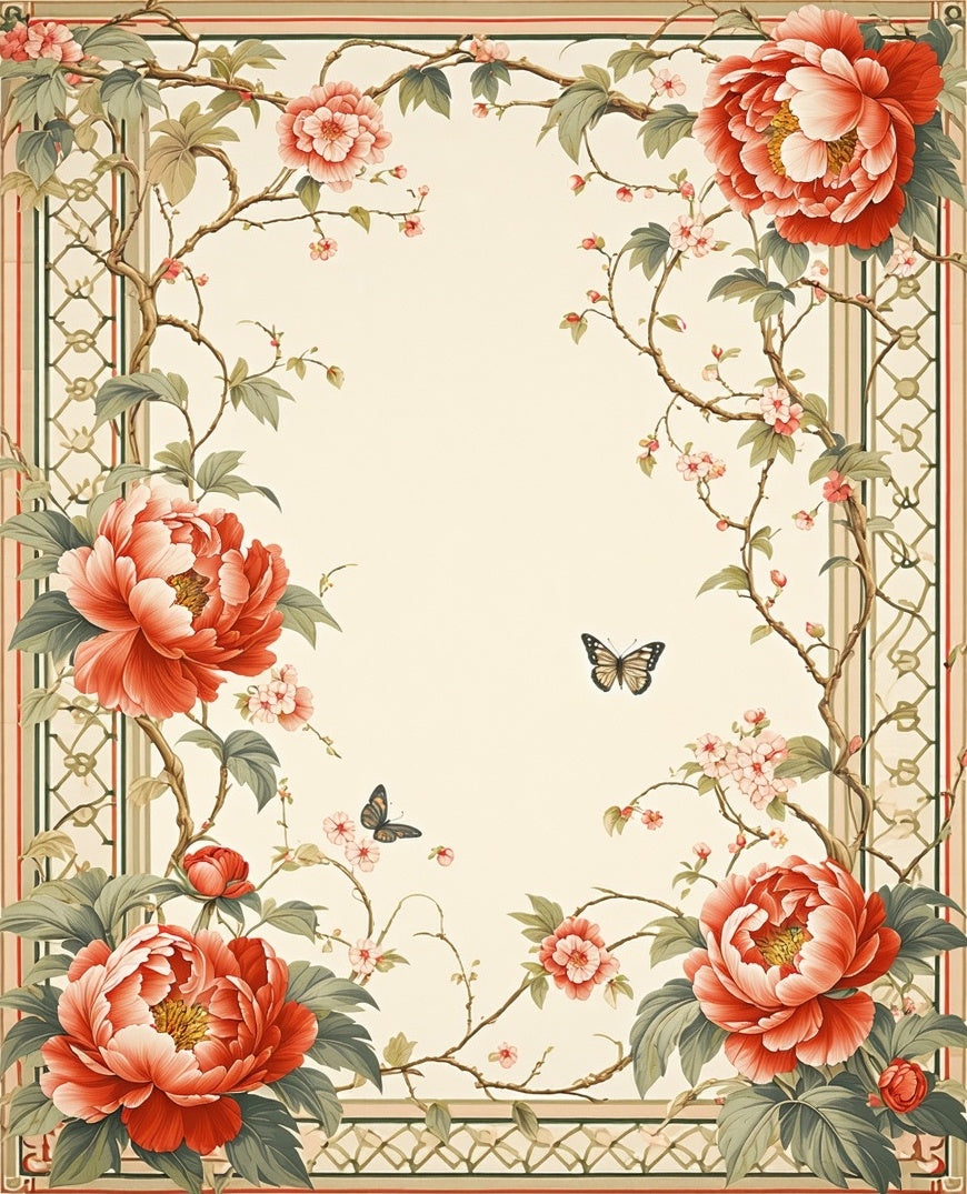 Vintage Botanical Peony Garden Rug